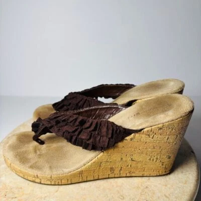 Women's Sz 8 Madden Girl Y2K Platform Cork Wedges Brown Vintage - Image 1 of 4