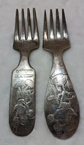 Mickey & Minnie Mouse Disney Fairfield Silverplate Baby Child Forks Vintage - Picture 1 of 8
