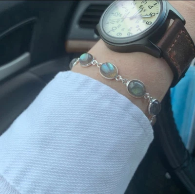 Labradorite Gemstone Cable Bracelet 925 Sterling Silver Gift For Her - Image 1 of 2