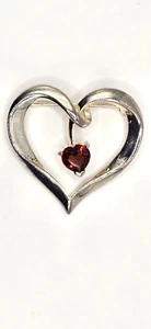 SALE!!! Garnet Heart Shaped Gemstone Sterling Silver 925 Heart Shaped Pin - Picture 1 of 10