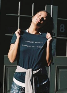 Sweaty Betty tee shirt "Support Women Support the Wolrld", Size XL, Blue, Modal - Picture 1 of 8