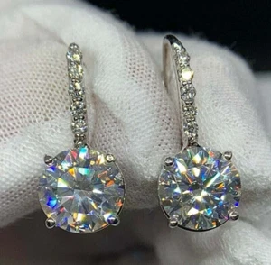 2Ct Round Cut Created Diamond Women's Drop Dangle Earrings 14k White Gold Plated - Picture 1 of 6