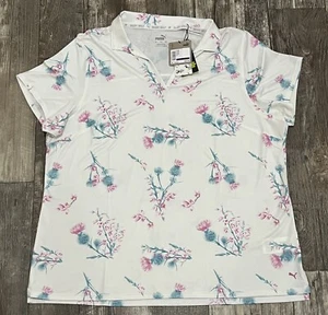 PUMA MATTR Lowlands Polo Bright White Floral AOP Women’s 2XL XXL NEW - Picture 1 of 10
