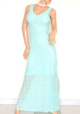 ROBE LONGUE femme VERT EAU dentelle brodée + FOULARD étole emmanchure E120 - Photo 1/4