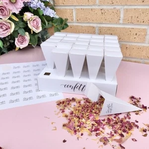 25 Biodegradable White Confetti CONES Dried Petal CONFETTI + Stand TRAY Holder - Picture 1 of 13