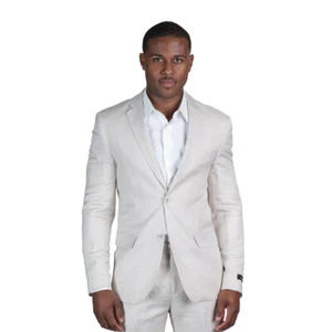 Slim Fit Tan Men's Linen Blazer 2 Button Notch Lapel Fitted Jacket By AZAR MAN - Picture 1 of 6
