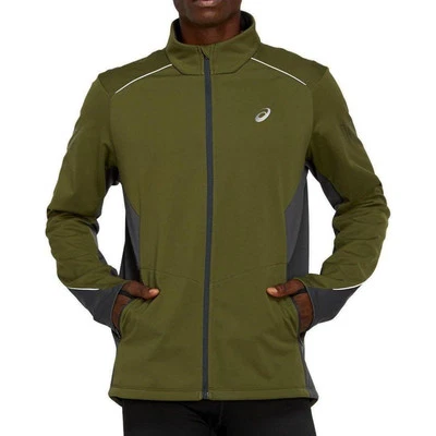 Asics Lite-Show Winter Mens Running Jacket Green Run Hi Vis Reflective Full Zip - Image 1 of 4