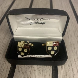 Vintage Kings College Cambridge Enamel Cuff Links Ryder & Amies NOS Style 1 - Picture 1 of 2
