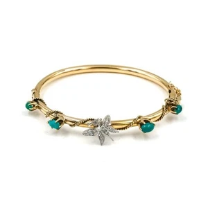 Armreif mit Türkisen Diamanten Schmetterling in 14 Kt. 585 Gold 16 cm fein! - Bild 1 von 12