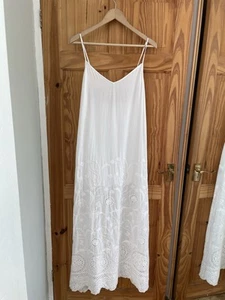 Zara White Broderie Anglaise Maxi Dress Cotton Strappy Slip Embroidered Size Med - Picture 1 of 14