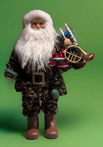 Vntg 18” Santa Army Camouflage gift sack, Toys Canteen Walki porcelain Face Hand - Picture 1 of 7