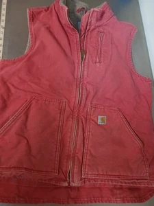 Carhartt Women's Large Sherpa Lined Vest Ruby Duck Canvas L (12-14) Clean! ROSE - Picture 1 of 11