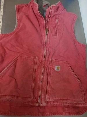 Carhartt Women's Large Sherpa Lined Vest Ruby Duck Canvas L (12-14) Clean! ROSE - Image 1 of 4