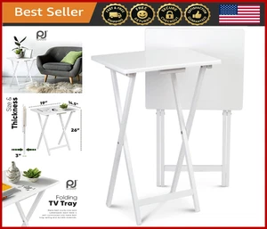 2 Pc Set Solid Wood TV Snack Tray Tables, Foldable, Indoor Use, White Finish - Picture 1 of 8