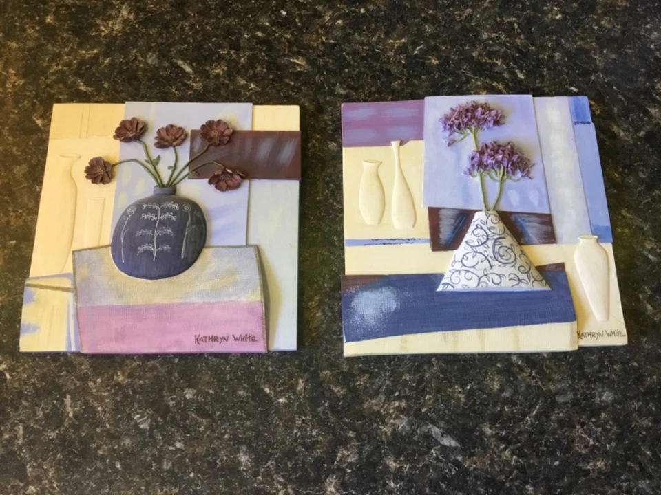 Kathryn White LOT of 2 Decorative Resin 5.5"x 5.5" Wall Art Hanging Plaque - Image 1 of 4