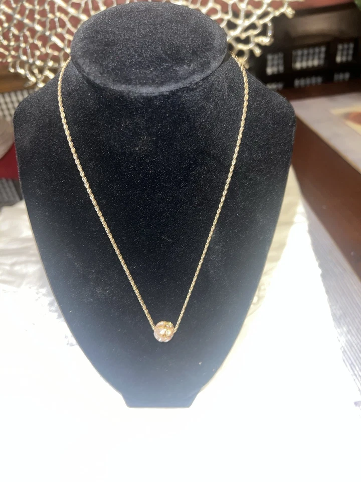 14K YELLOW GOLD Filled 14 /20 rhinestone Ball Pendant 16 Inch Chain Necklace - Image 1 of 4