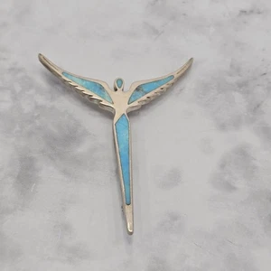 Vintage eleganter Southwestern Sterlingsilber Türkis Inlay Engel Pin Anhänger - Bild 1 von 3
