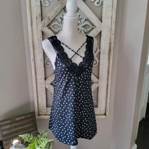 Blumin Women's Super Soft Criss Cross Lace Tunic Tank Top Black White Hearts - Picture 1 of 14