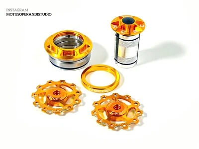 KCNC RADIANT HEADSET 1 1/8 + KCNC STEM CAP 1 1/8 + KCNC PULLEYS GOLD NEW (#100) - Image 1 of 4