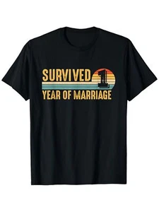 Funny Couples Matching 1st Wedding Anniversary T-Shirt - "Survived Year of - Picture 1 of 1
