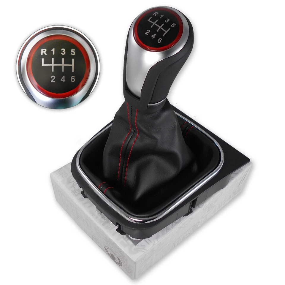 SCHALTKNAUF SCHALTSACK SCHALTMANSCHETTE FÜR VW GOLF 5 V 6 VI 6 JETTA 6 GANG ROT - Bild 1 von 1