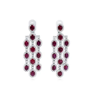 Natural Madagascar Red Ruby Earrings 10.62 Ct. Oval Shape Solid Gold GRS - Picture 1 of 9