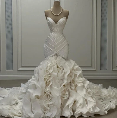 Exquisite Mermaid Pearl Princess Wedding Dresses Ruffles Tiered Bridal Gowns NEW - Image 1 of 4