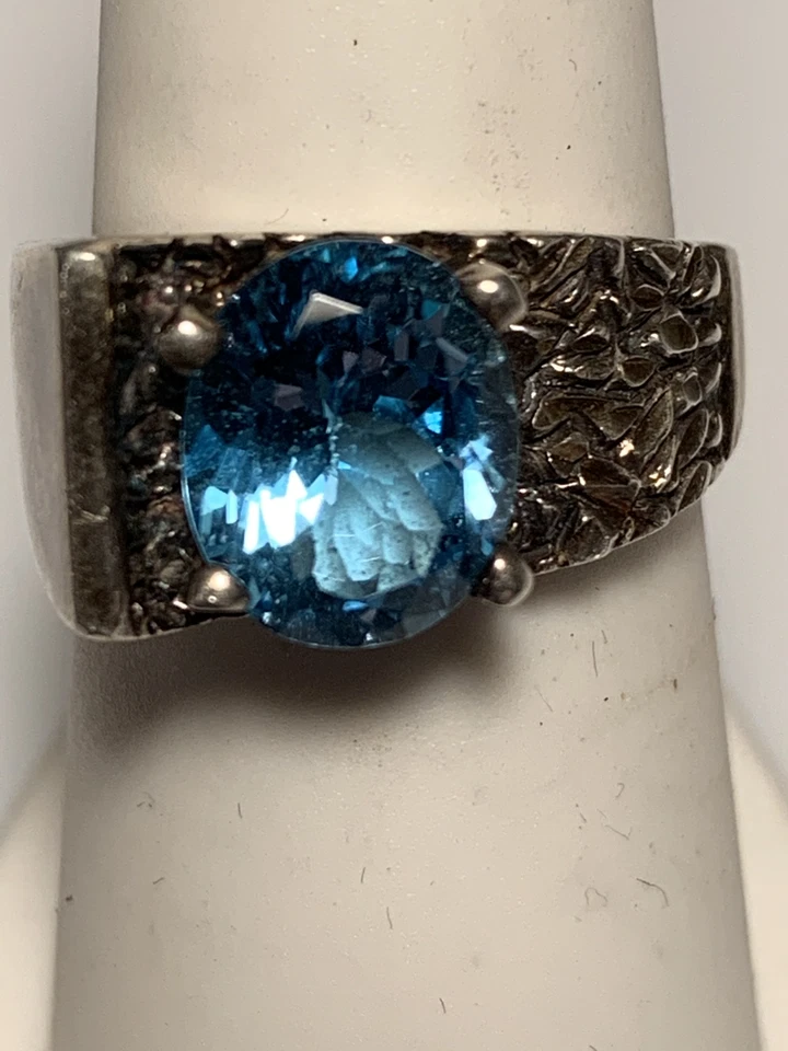 Anillo Kabana Plata de Ley 925 Topacio Azul Londres Talla 6.25 Ajuste Pesado * Foto 1 de 1