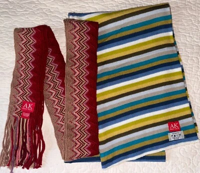 Lote de 2 lenços hippie BoHo vintage Anne Klein malha borgonha/rosa e verde/azul - Imagem 1 de 4