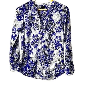 Talbots Purple Gray Floral Henley V-Neck Pullover Casual Blouse Size XS - Picture 1 of 7