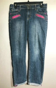 Jordache Pink Skull Zipper Pockets Girls Skinny Fashion Stretch Jeans Size 16   - Picture 1 of 6