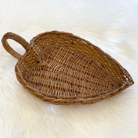Vintage heart shaped wicker woven basket w/ handle Camp Adirondack Lodge Cover