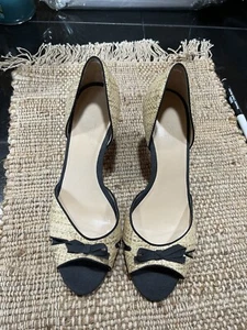 ANN TAYLOR LOFT Womens Leather Pump Black & Tweed Sandals Heels Shoes Size 9M - Picture 1 of 4