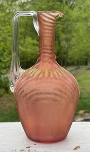RARE Antique Boston Sandwich Threaded Red Glass Ewer Decanter 19th C. Victorian - Picture 1 of 13