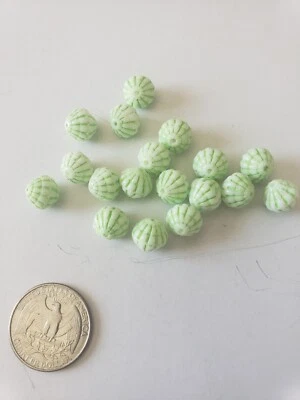 Vintage lime green saturn shaped glass  / porcelain beads - Image 1 of 2