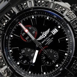 Breitling Super Avenger Chronograph A13370 PVD/DLC Coated with 3ct Black Genu... - Picture 1 of 10