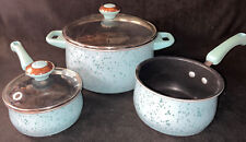 Set of 3 Paula Deen Non-Stick Pans Teal Blue Speckled Bundle Fast Free Shipping