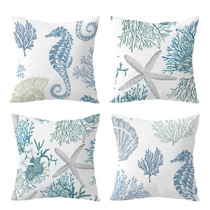 Ocean Coral Blue Coastal Throw Pillow Case Sofa Pillowcase Cushion Cover of 4 - Bild 1 von 7