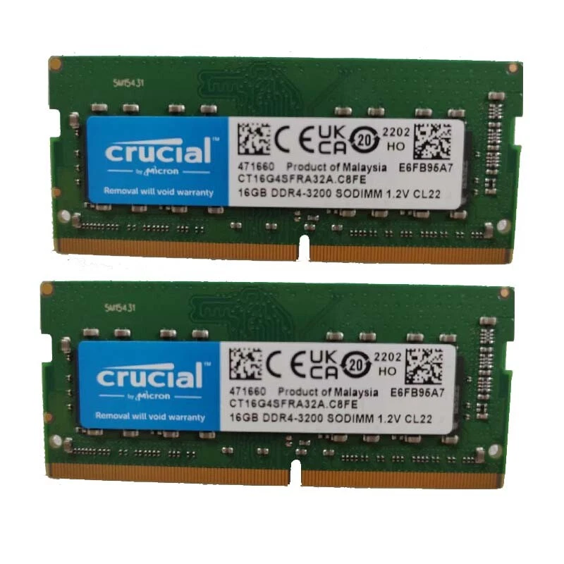 Crucial 2x16GB 1RX8 DDR4 PC4-3200 PC4-3200MHz SO-DIMM Laptop Memory RAM" - Image 1 of 1