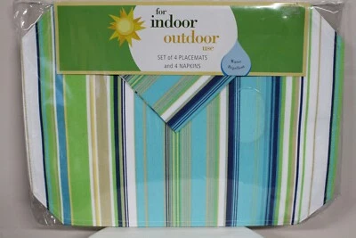 Indoor Outdoor Set Of 4 Placemats & Napkins 100% Polyester Water Repellant Aqua - Image 1 of 3