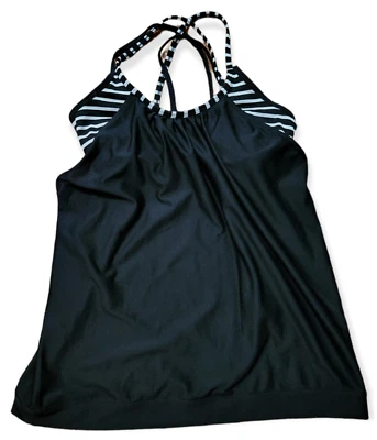 Camiseta sin mangas Athleta Hidden Agenda para mujer XS con sujetador incorporado negra blanca con tiras Foto 1 de 4