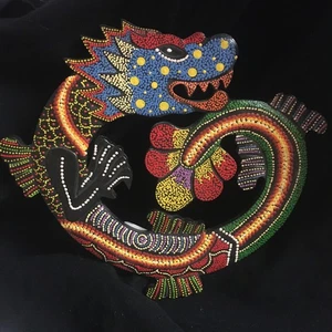 Hand Painted Wooden Dragon Hanging Wall Plaque Indonesian Folk Art - Picture 1 of 10