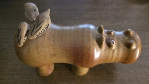 LISA LARSON GUSTAVSBERG HIPPOPOTAMUS HIPPO WITH BIRDS CERAMIC POTTERY. STAMPED. - Picture 1 of 16