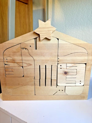 Conjunto de quebra-cabeças vintage de madeira para presépio figuras artesanais de animais estáveis Belém - Imagem 1 de 3