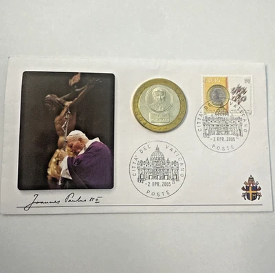 Moneda medalla devocional vaticana y sobre conmemorativo Papa Juan Juan Pablo II Foto 1 de 4