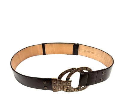 Chicos Cinturón Cuero Marrón Latón Dorado Grueso Hebilla Ajustable Talla M/L Foto 1 de 4