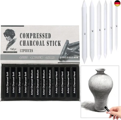 HFDONGL 12 Stück Zeichenkohle Kohlestifte zum Zeichnen Kohlestift mit 6
