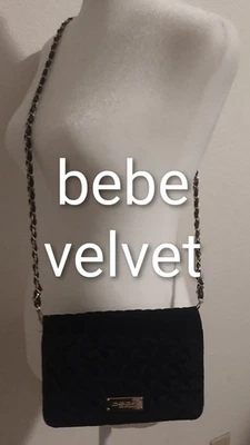 EUC Bebe Black Quilted Velvet Crossbody Shoulder Clutch Bag Detachable Strap  - Image 1 of 4
