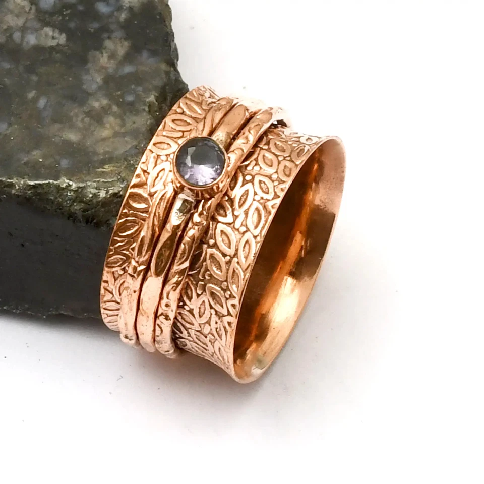 Anillo de piedras preciosas giratorias de amatista hecho a mano joyería para regalo talla 10 de EE. UU. AR 40468 Foto 1 de 1