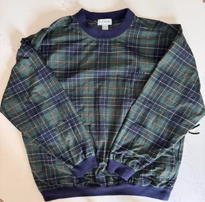 Vintage IZOD Jacket Mens Large Plaid Packable Windshirt Golf Pullover Green Blue - Picture 1 of 14